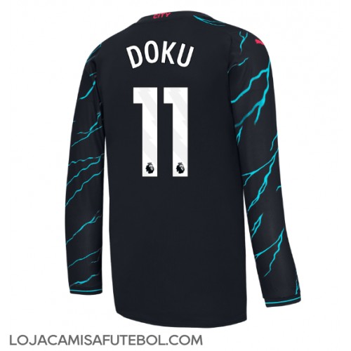 Camisa de Futebol Manchester City Jeremy Doku #11 Equipamento Alternativo 2023-24 Manga Comprida